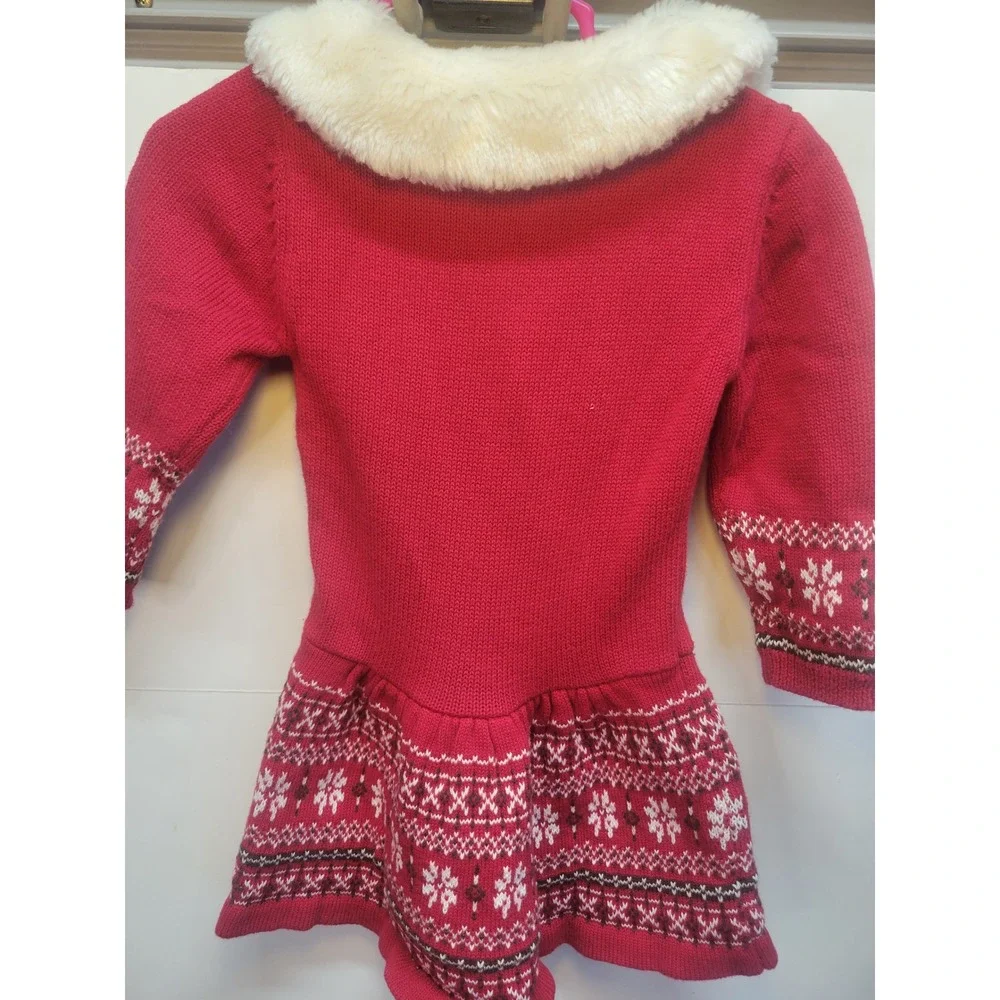 Blueberi Boulevard‎ Girls Red Knit Christmas Dress Faux Fur Collar 3T Toddler